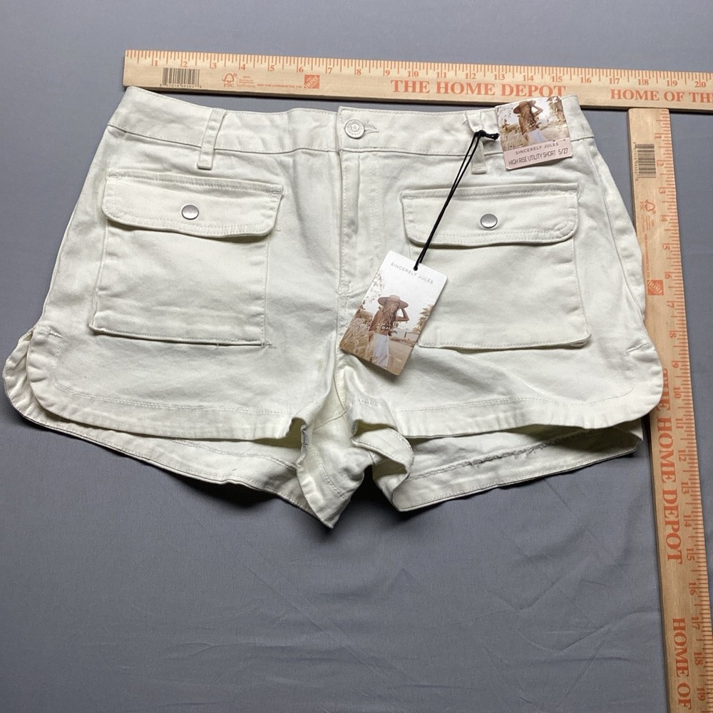 Sincerely Jules Utility Cargo Shorts NWT 5 27 Off White Stretch Dolphin Hem